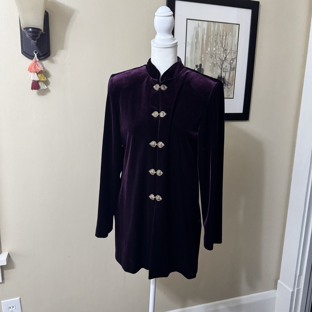 VTG R&M Richards Velvet Evening Top Woman's 6P Purple Heart Clasps Regency Core‎